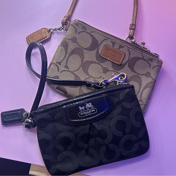 Coach Black and Tan Signature Wristlet Duo
